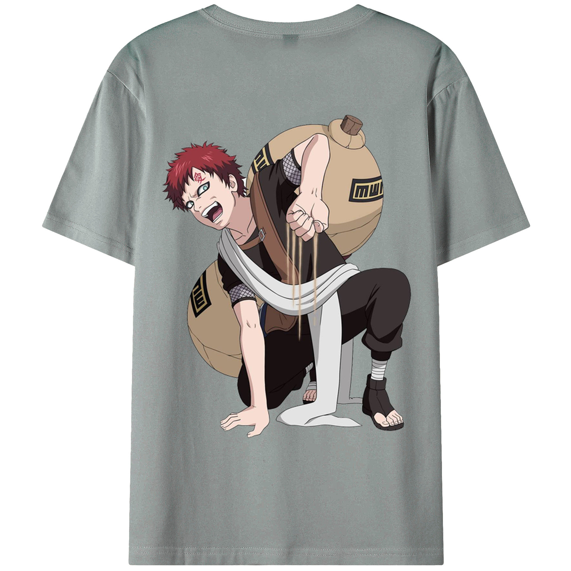 （画像用） NARUTO -ナルト- ガアラ Gaara 綿100％ メンズ半袖Tシャツ（バックプリント） 通気性